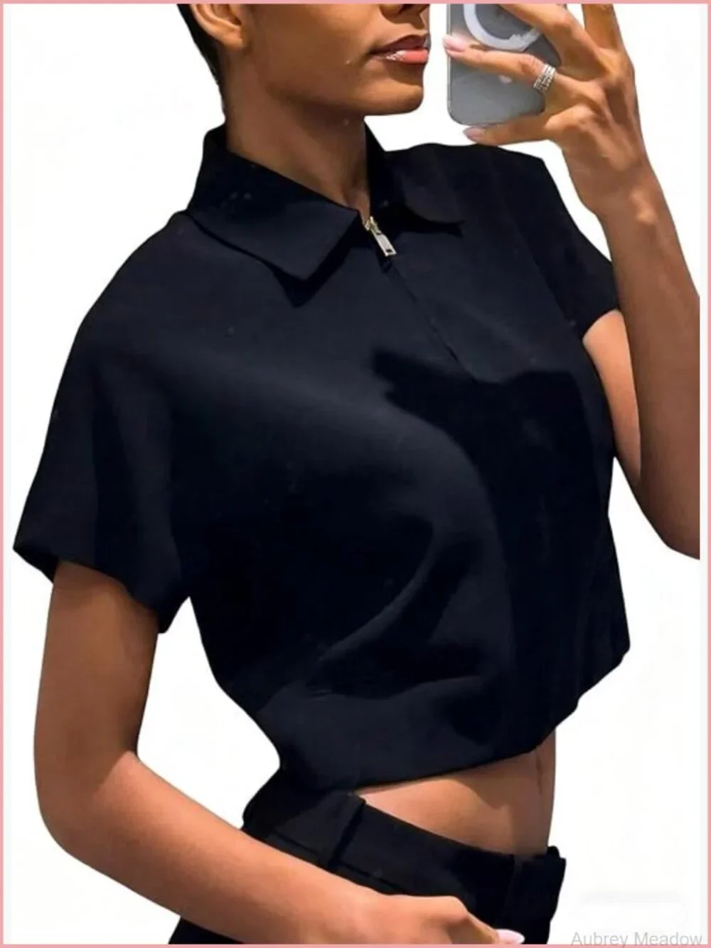 Cropped Short Sleeve Zip Up Blazer Jacket with Pockets